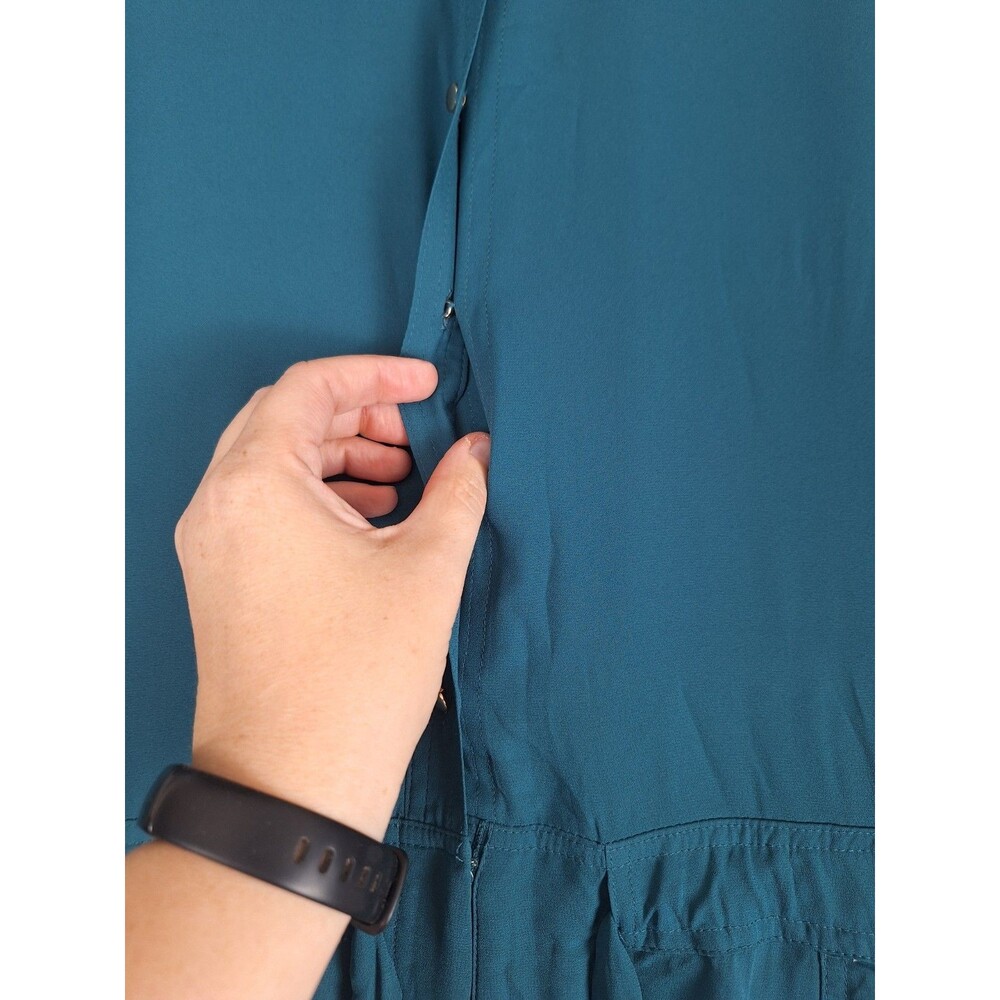 Jennifer Lopez Womens 14 Roll Tab Sleeve Shorts Romper Turquoise Green Pockets - Picture 7 of 15